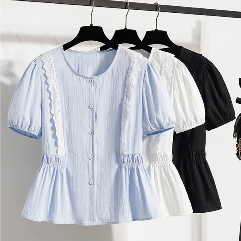 Plus Size Lace Blouse Women's Summer Shirt Woman 2025 New Arrival Short Sleeve Or Collar Casual Women's Blouses
