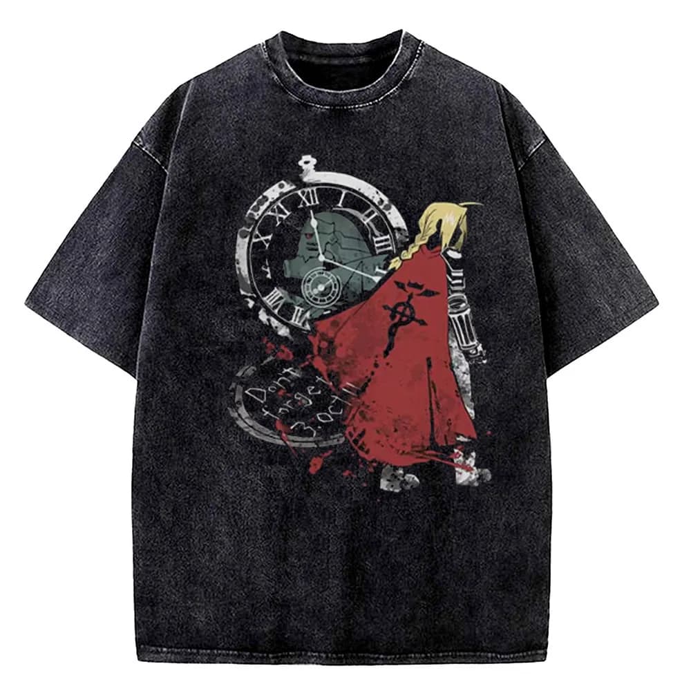 Fullmetal Alchemist Vintage Washed cotton t-shirt men Retro anime Graphic tshirt aesthetic Pop Culture Psychedelic kawaii