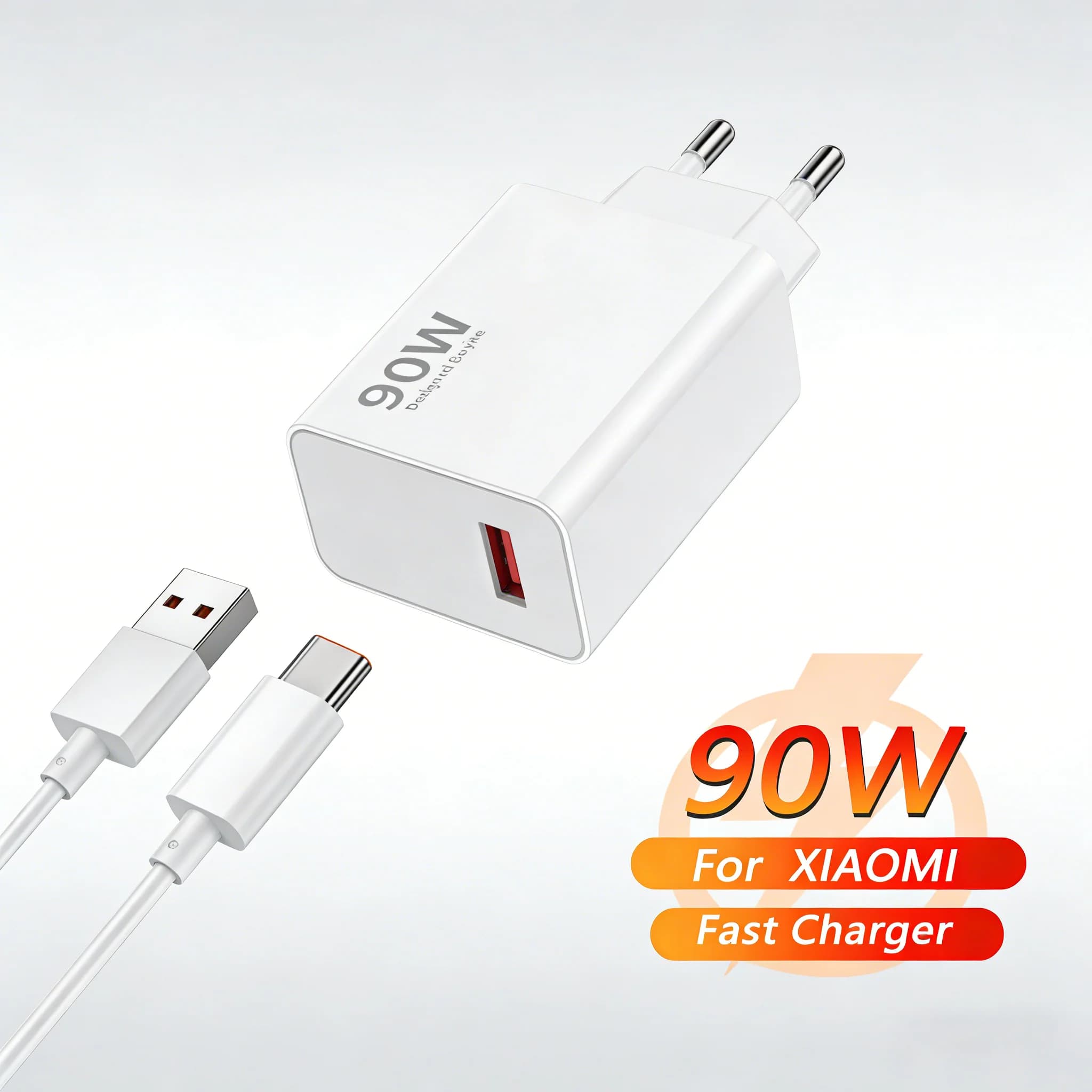Caricabatterie Rapido 90W EU/US con Cavo USB Type-C 6A, Caricatore da Muro QC 3.0 per Xiaomi 15 14 13 12 11 10 Ultra Redmi Note