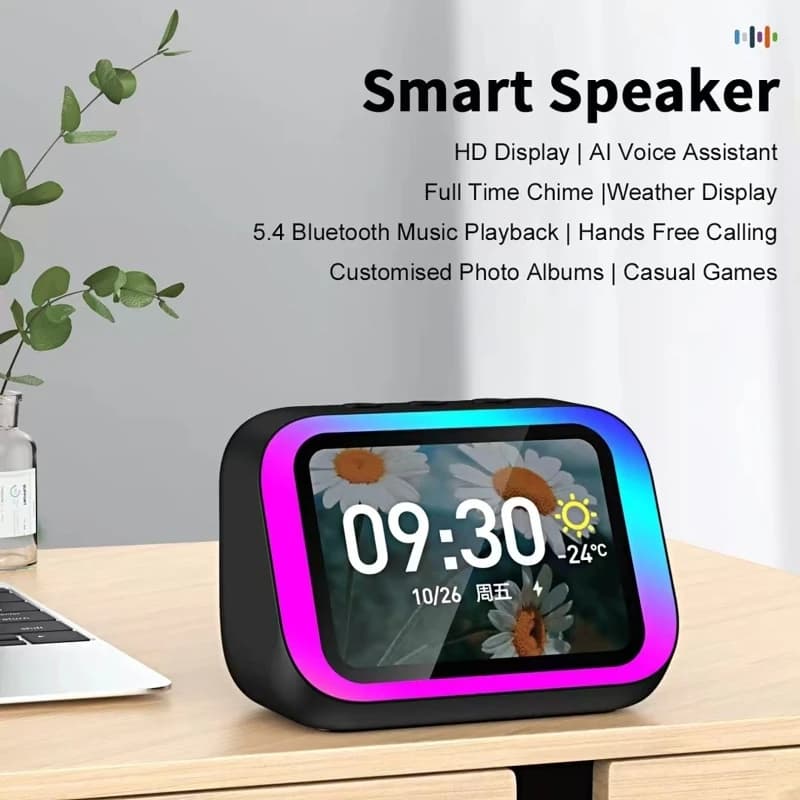 Assistente Vocale AI con Altoparlante Bluetooth, Illuminazione RGB, Sveglia, Schermo LED, Display Meteo, Altoparlante Elettronico