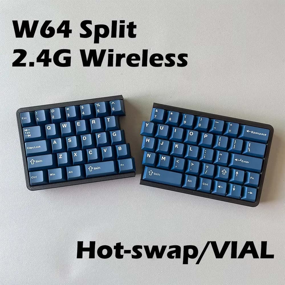 Tastiera meccanica W64 Ergonomia divisa 2.4G Fiala hot-swap wireless supportata per mappatura chiave
