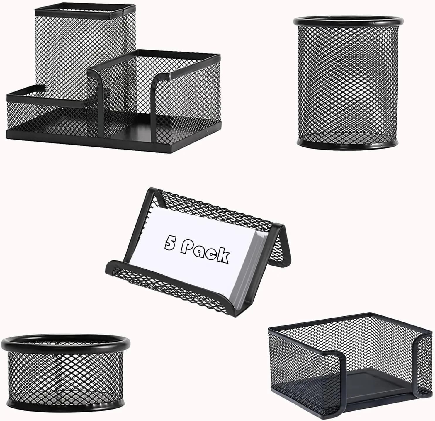 Set di 5 organizer da scrivania in rete, portapenne e contenitore portaoggetti per ufficio, scuola, casa, nero