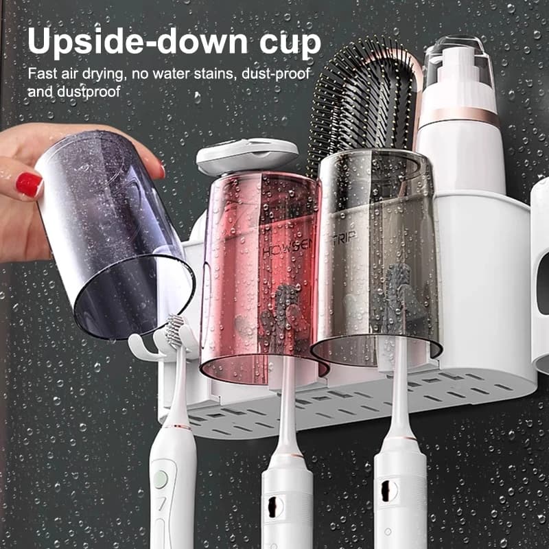 Set Porta Spazzolini da Denti per 3 Persone, Organizzatore da Bagno con Dispenser di Dentifricio per Uso Familiare