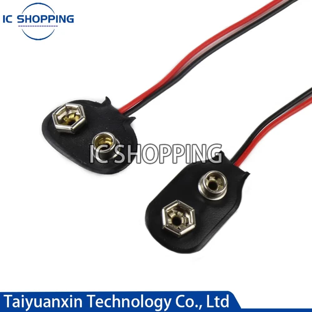 Clip-on battery connector 50 pieces 9 V with leather shell for Arduino, black/red wired I-Type 9 Volt length 10cm