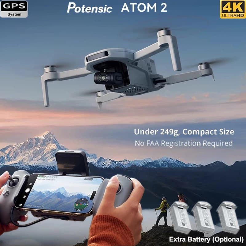 Nuovo Potensic ATOM 2 Drone 4K HD Fotocamera 3-Axis Gimbal 249g Brushless Elettronico AI Notte Ripresa Verticale RC Quadcopter Giocattolo Regalo