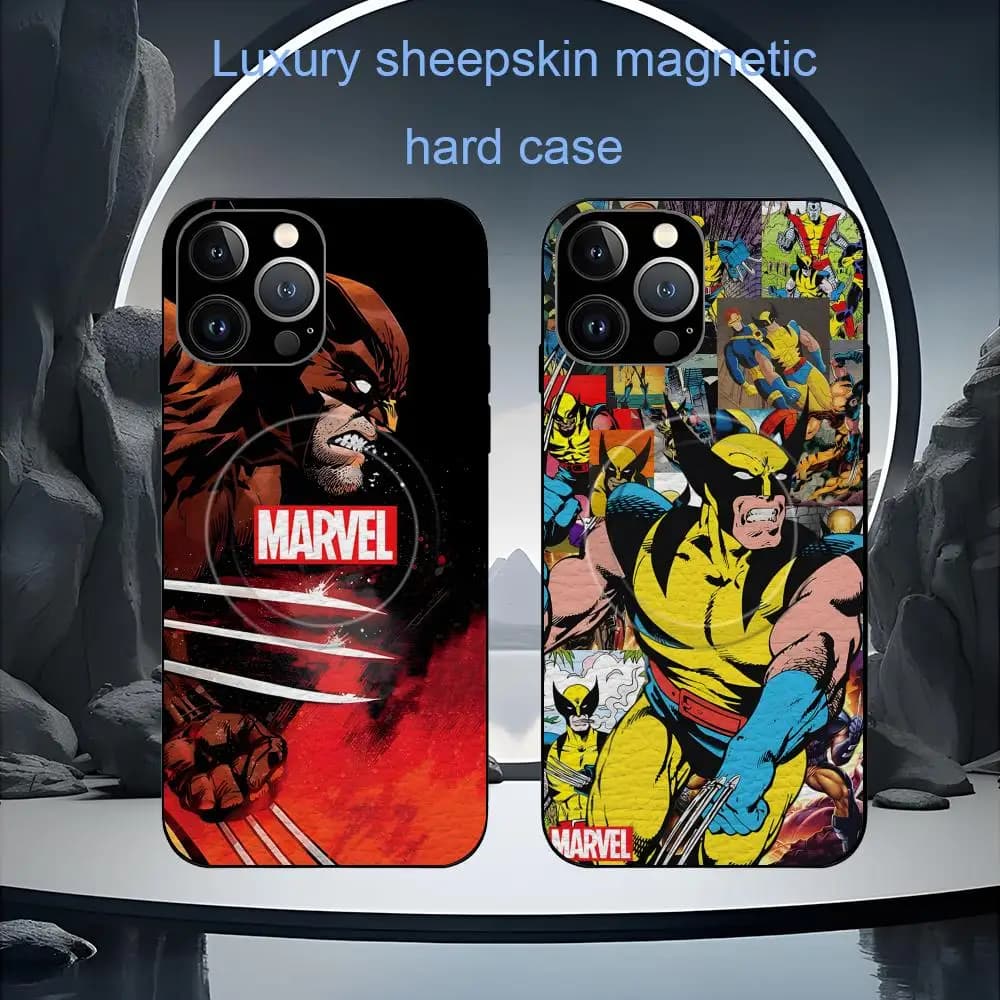 Custodia per telefono Marvel Wolverine di lusso di alta gamma in pelle di pecora Magsafe per iPhone 17 16 15 14 13 12 11 Plus Pro Max