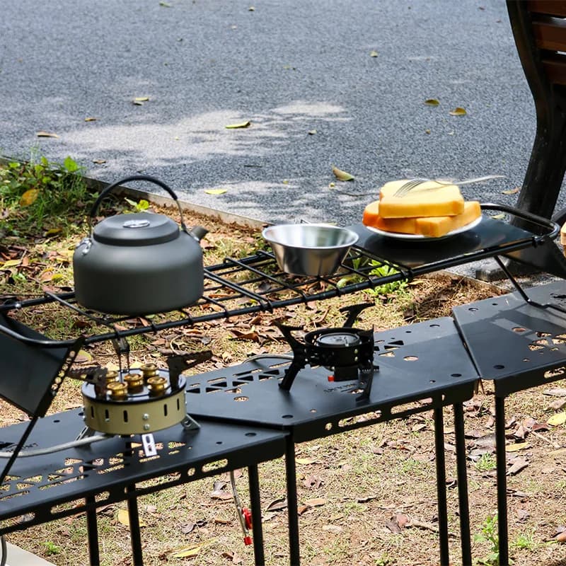 Camping Table with Stove Bracket Portable Metal Tea Desk for Outdoor Picnic Travel Camping Furnishings Equipment