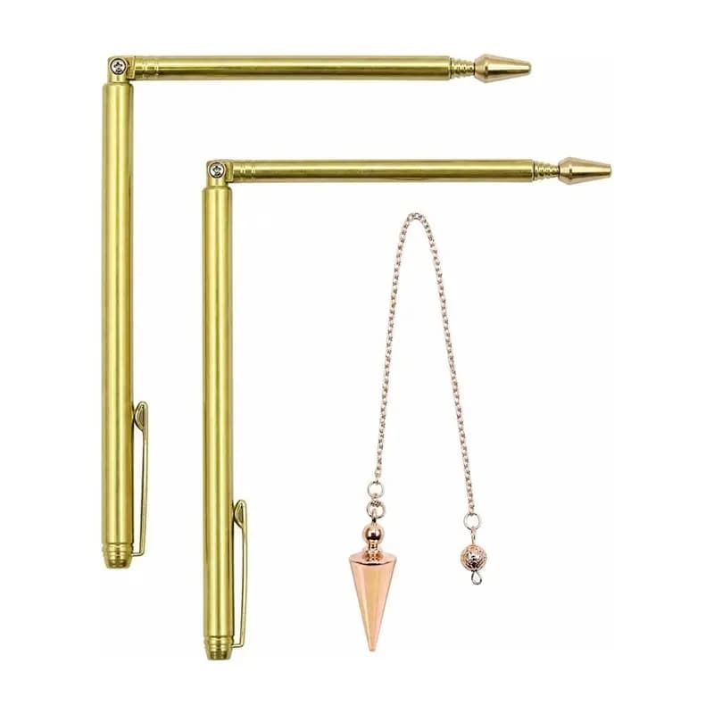 AB66-Metal Dowsing Rod Retractable Dowsing Rod + Cone Pendulum Kit For Water Treasure Finding Tools B