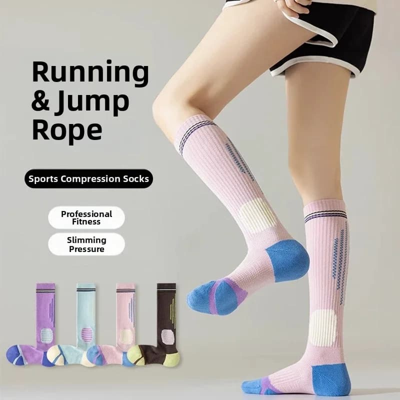 Calze sportive a compressione da donna, calze fitness per polpacci, calze lunghe professionali per corsa e saltare con la corda, calze modellanti per le gambe