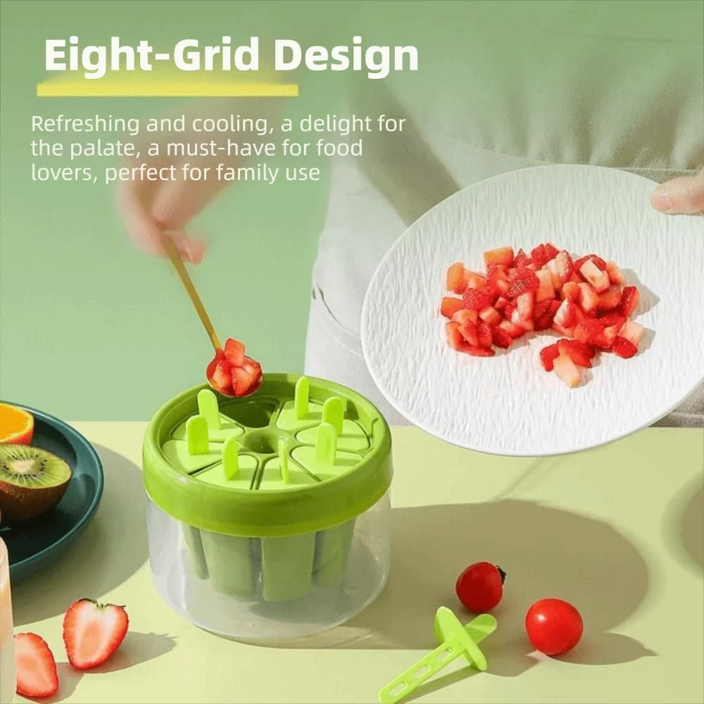Stampo per gelato in plastica pratico a 8 fori, base trasparente, ecologico, con manico, per ghiaccioli fai da te