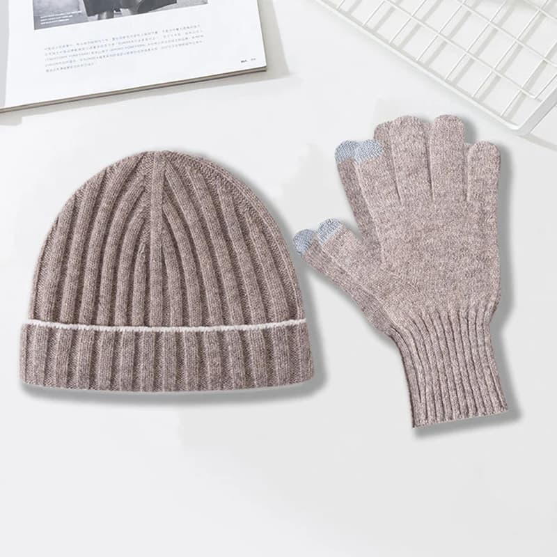 Cappello guanti Set donna inverno berretto in lana lavorato a maglia caldo morbido accessorio da sci per l'autunno freddo all'aperto sport di lusso