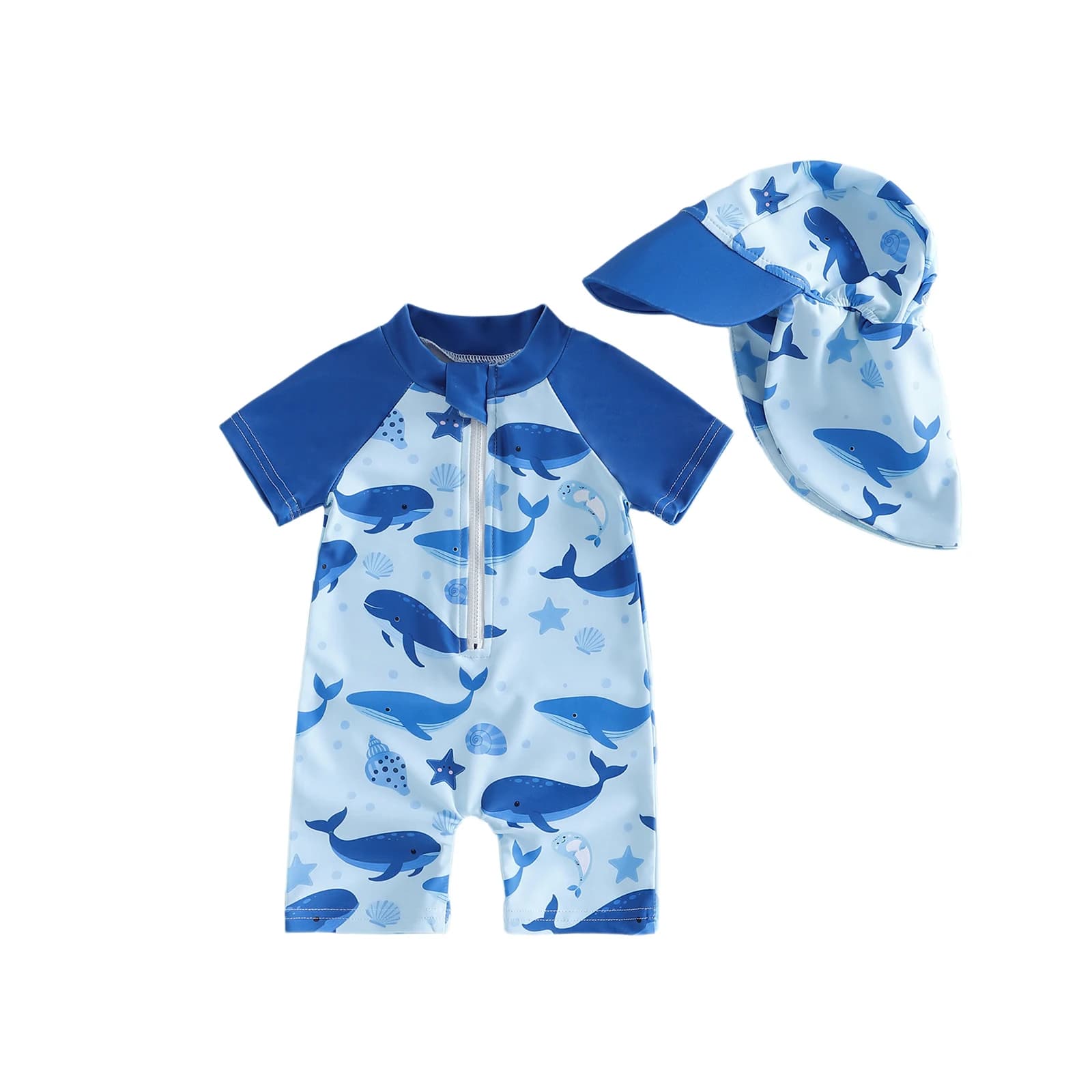 Costume da bagno per neonata con cappello da sole, set da 2 pezzi, costume da bagno a maniche corte con stampa tropicale di fenicotteri