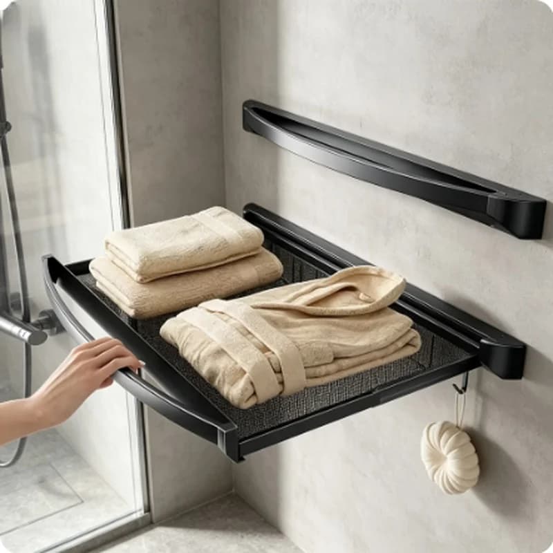 Invisible Folding Telescopic Bathroom Rack, No‑Drill Wall Mounted Toilet Towel Rack, Space‑Saving Hanging Storage Organizer