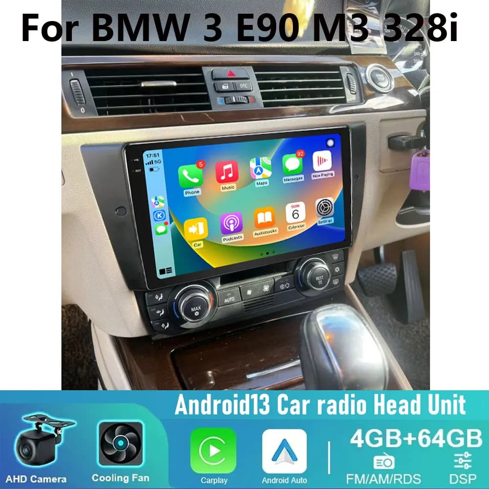 Per BMW 3 E90 M3 328 Wireless Carplay Android Auto 4-64GB Android 13 Autoradio GPS Wifi