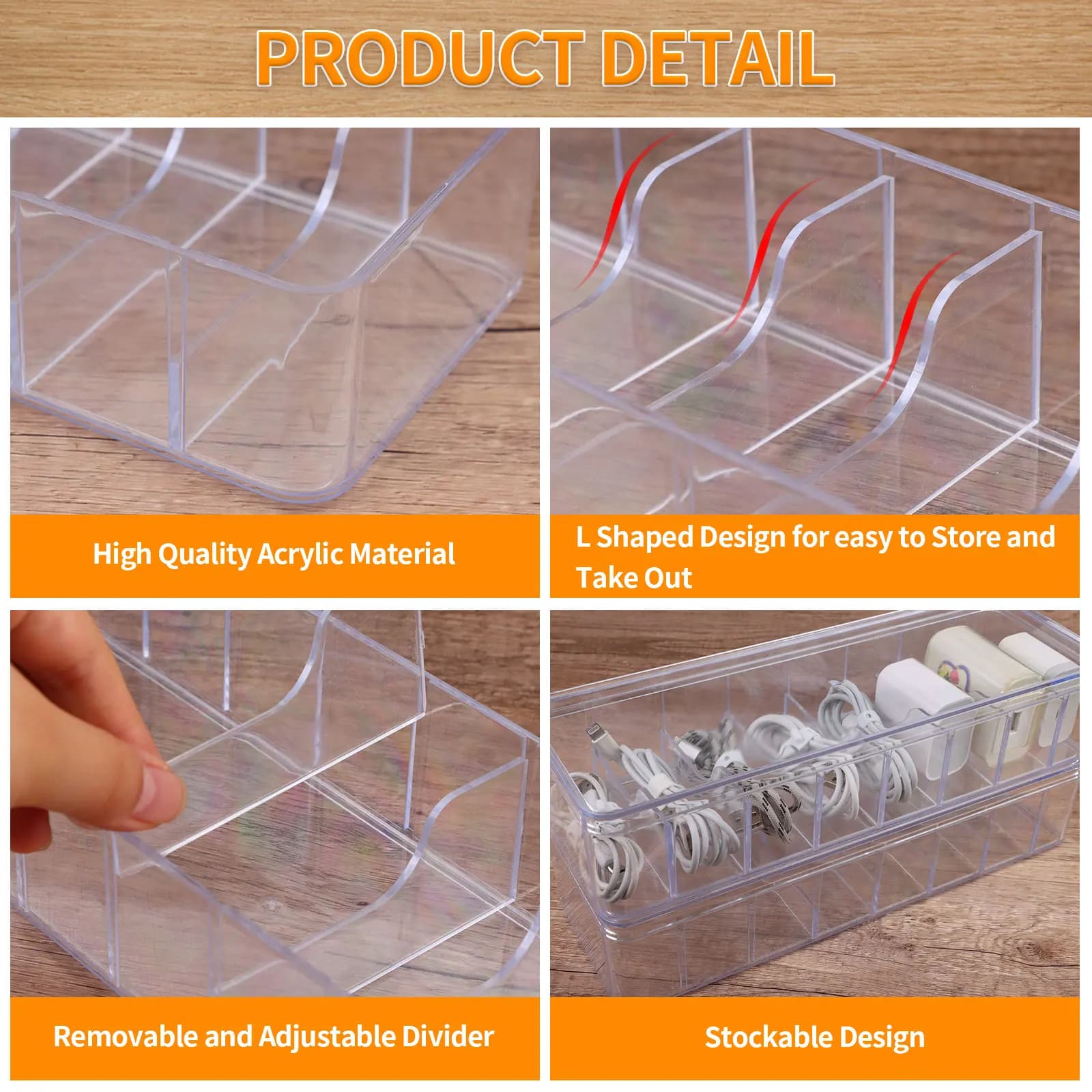 Set di 3 Scatole per Organizzare Cavi con 30 Fascette, Contenitore Trasparente per Gestione Cavi, Scatola in Plastica con Coperchio per Caricabatterie
