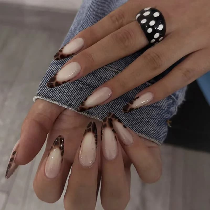 Fake nails casualpure color wear nail polish fake nails french leopard print detachable manicure polish 24 pieces
