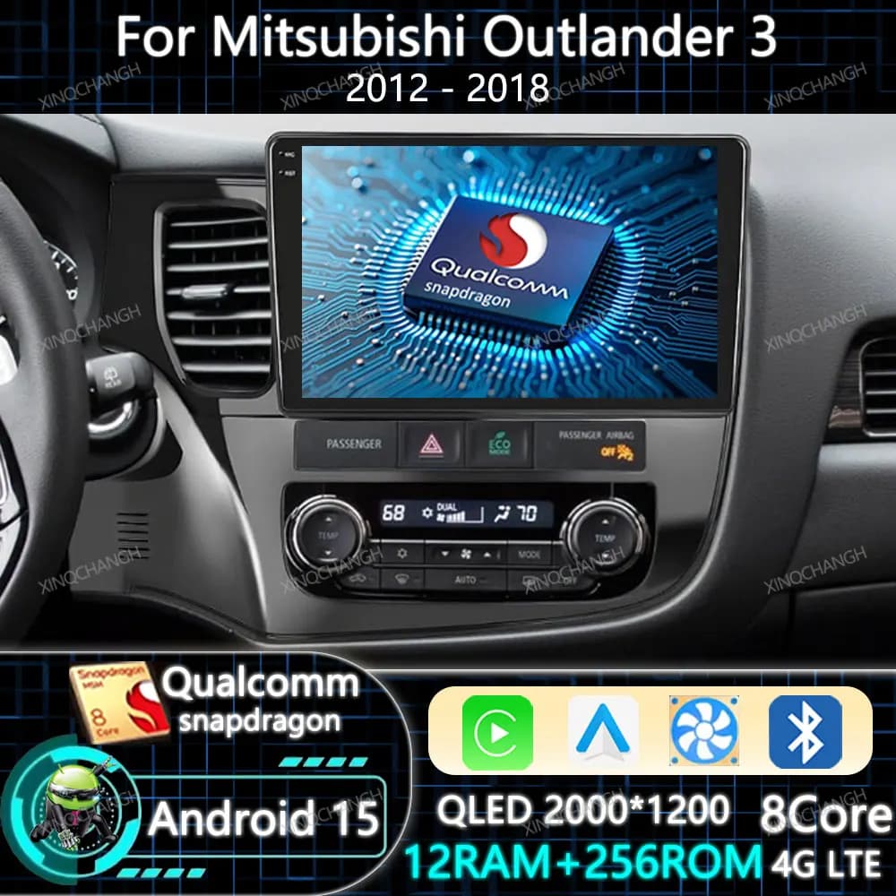 Android 15 Car Radio Carplay Auto 9 Inch For Mitsubishi Outlander 3 GF0W GG0W 2012 - 2018 GPS Head Unit 4G LTE 5G WIFI Qualcomm