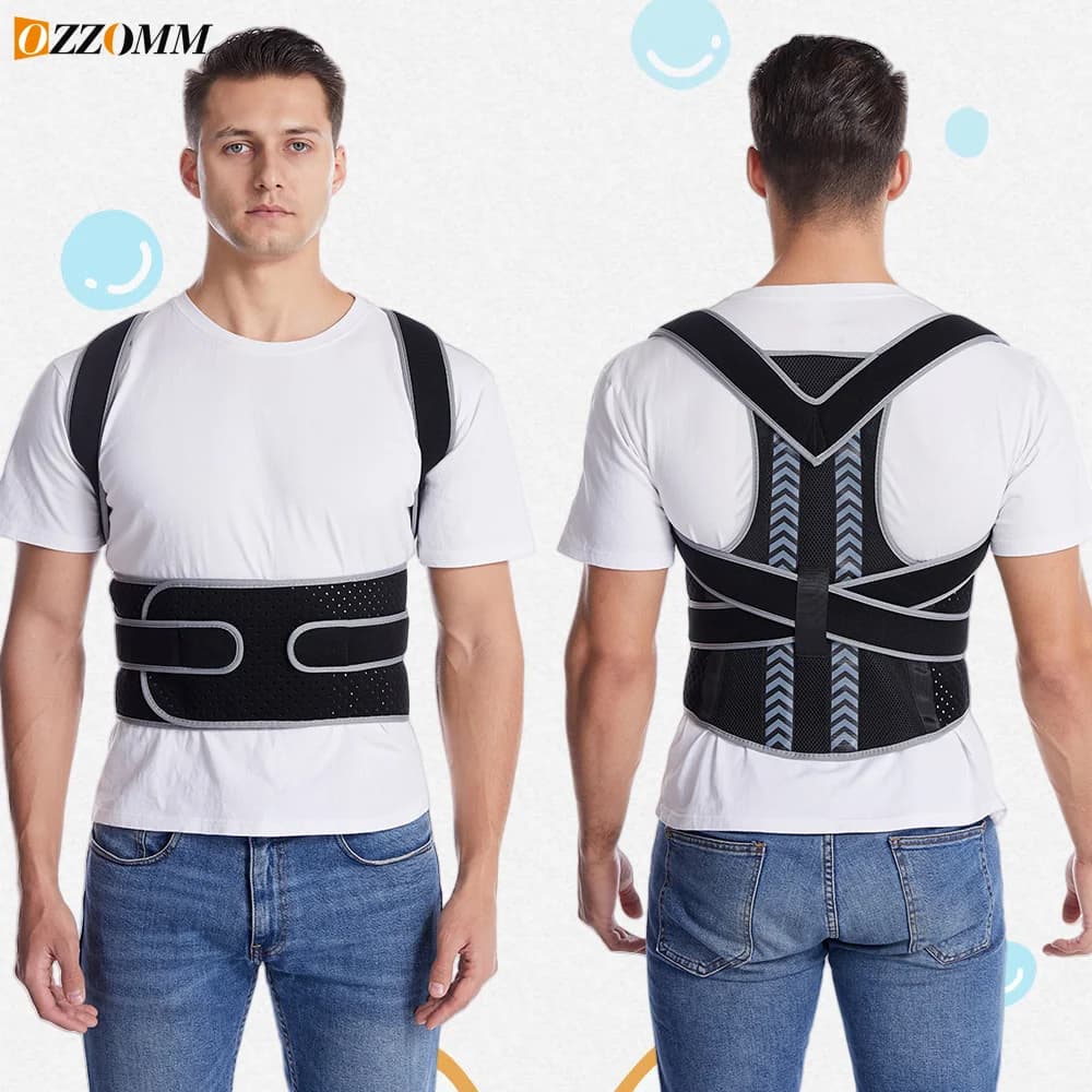 Lumbar Brace Support Belt for Spine Adjustable Corset for Body Correction Improved with Plate Straight Posture Corrector Shoulder Strap