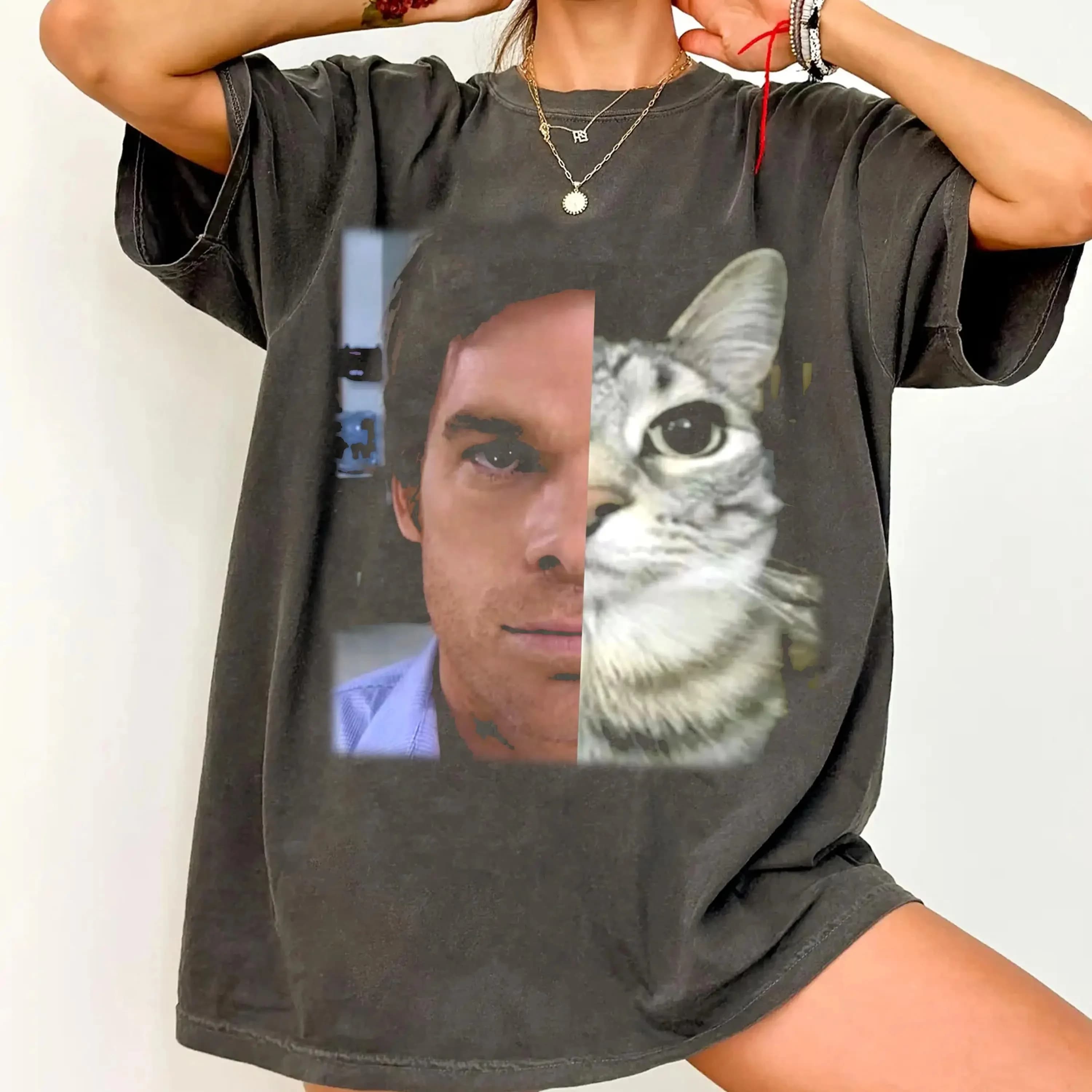 T-shirt Comfort Colors Dexter Morgan, divertenti motivi di gatti per uomo e donna, t-shirt in puro cotone pesante, moda streetwear quotidiana
