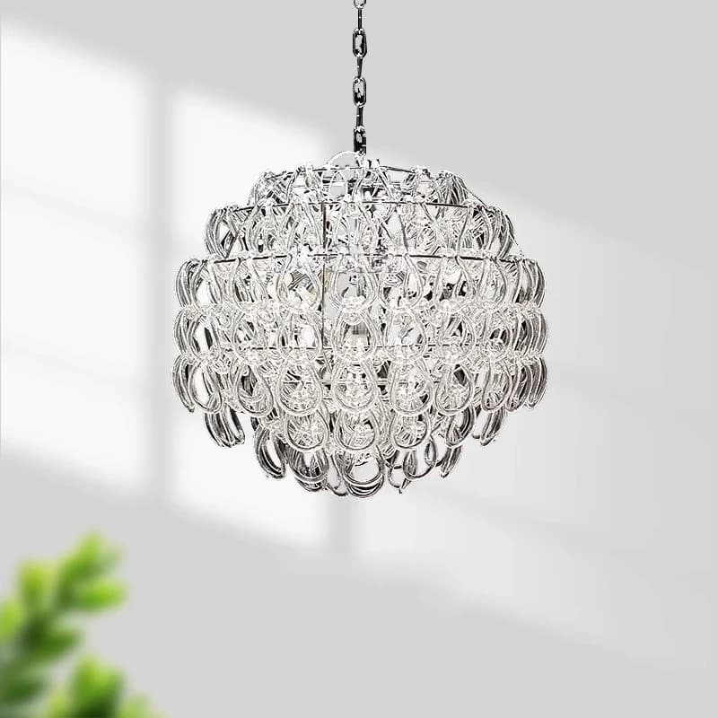 Lampadario Moderno a Sospensione con Anelli in Vetro Trasparente e Luci LED per Soggiorno, Sala da Pranzo, Camera da Letto, Illuminazione Decorativa per la Casa