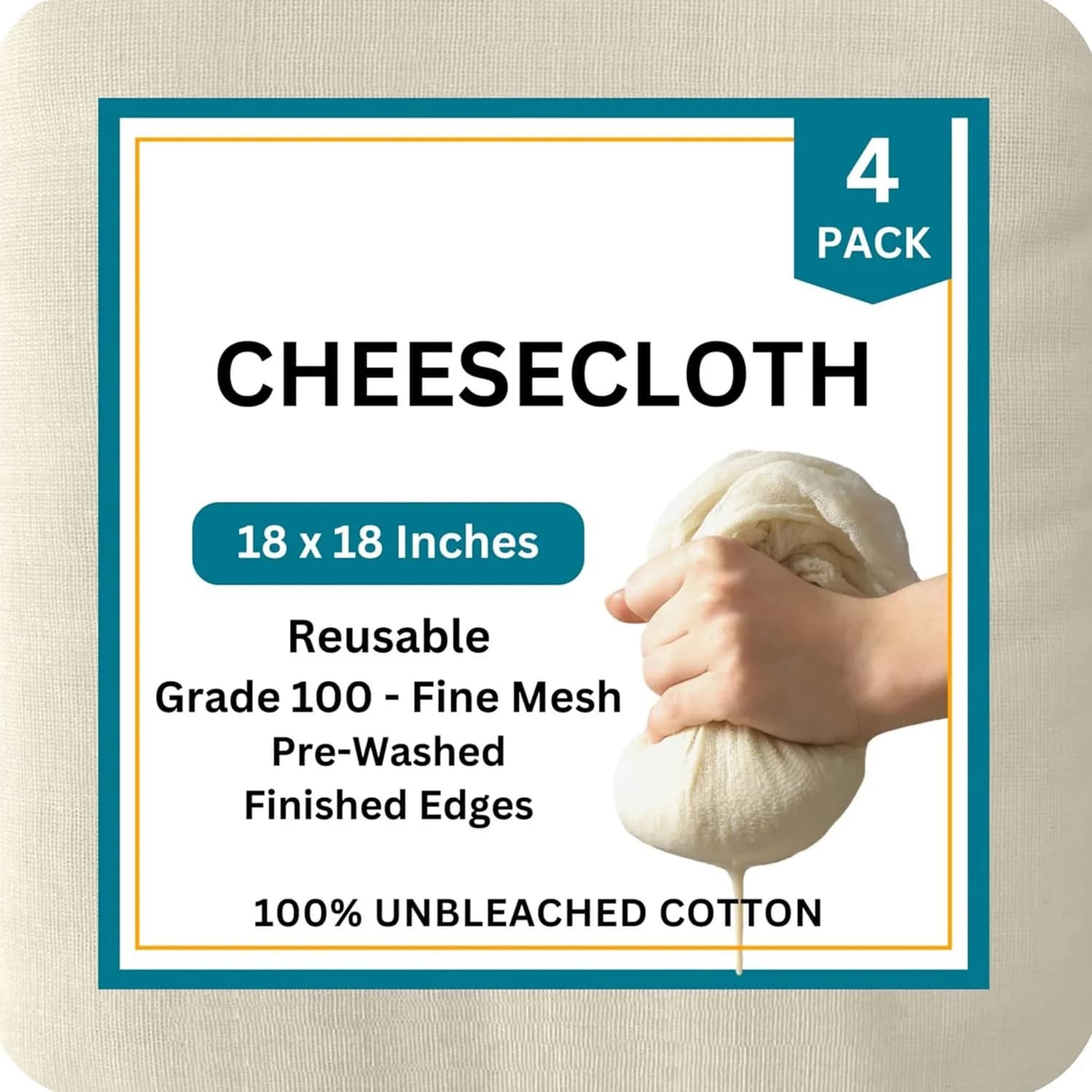 Cotton Farm Grade Cheese Cloths for Straining Cooking Unbleached Cotton Cheesecloth Butter Muslin Finished Edge Reusable