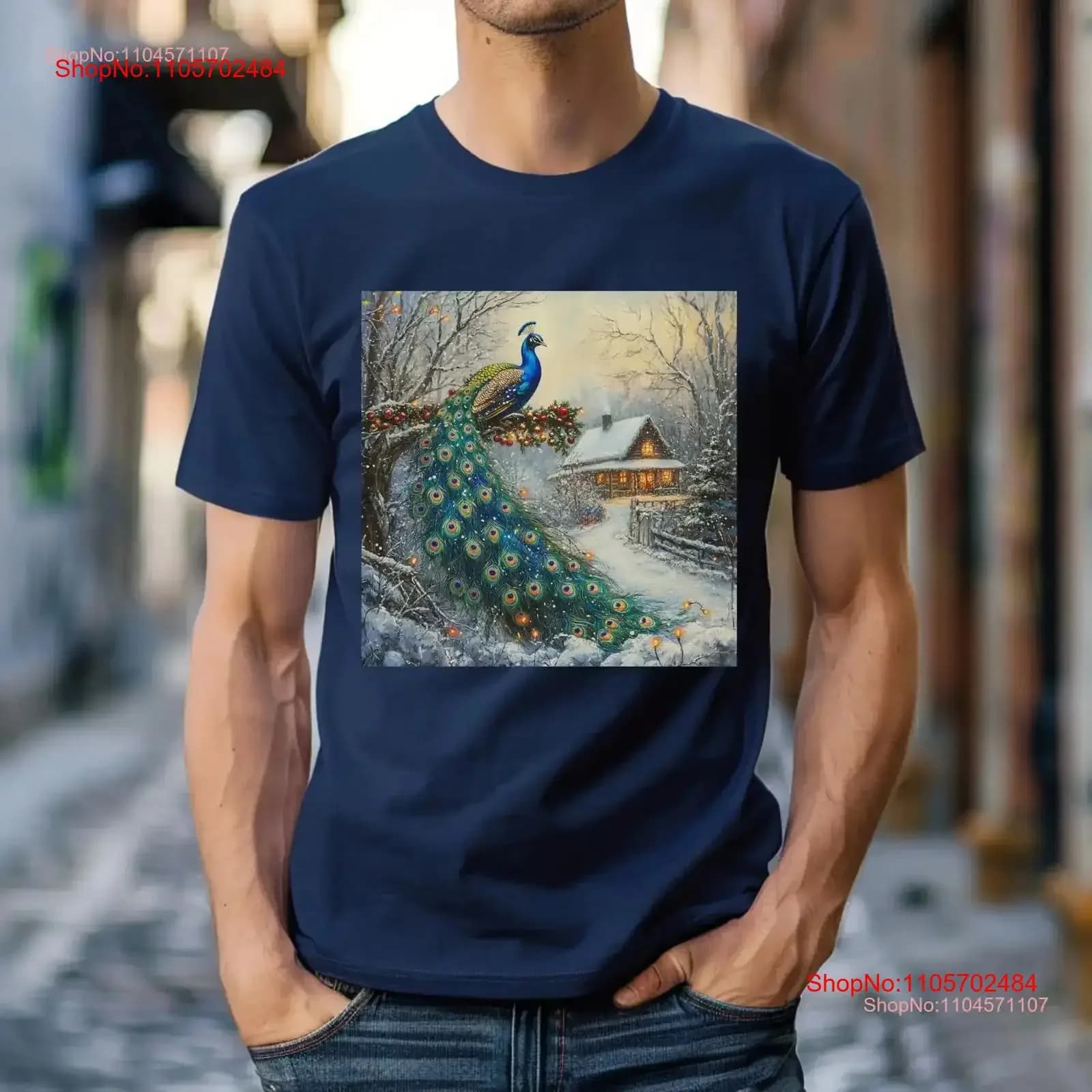 Peacock s Winter Glow T Shirt Bird Christmas Ornaments Theme Animal Art Casual Idea vintage Washed homme Stylish Versatile