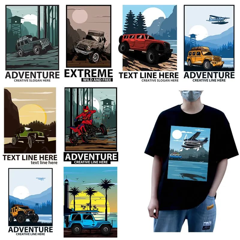 Cartoon Cool Off Road Car Letters Iron on Patches Heat Transfer Sticker for Clothes T Shirt Fine Thermal Stickers for Clothes