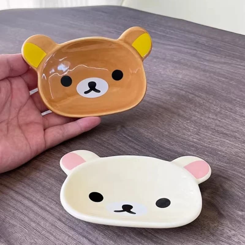 Piatto per Salse in Ceramica Rilakkuma, Stile Giapponese, Carino a Forma di Orso Cartone Animato, Piccolo Piatto per Condimenti, Ketchup, Salsa di Soia, per Cucina e Sala da Pranzo