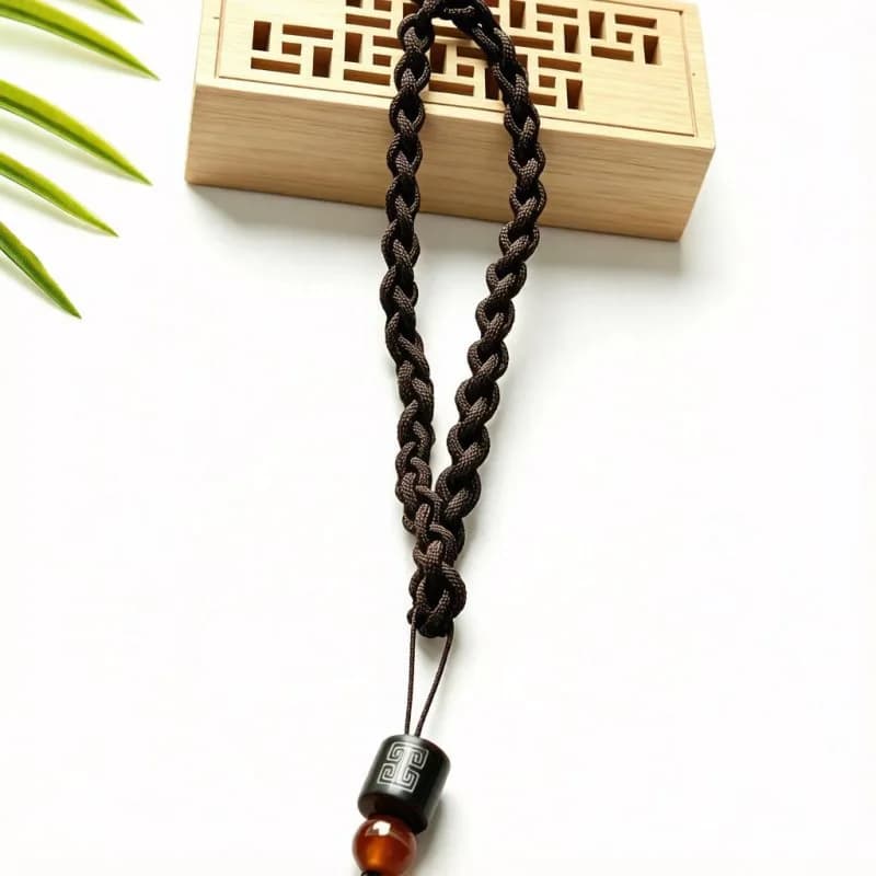 1 Piece Of Hand Woven Fried Dough Twists Handle Rope Black Sandalwood Pattern Agate Hanging Rope Wen Play Jade Safety Casp Pend