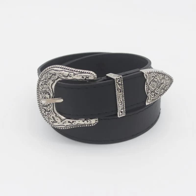 Adjustable Vintage Western Belt for Women Cowgirl Style Engraved-Buckle Belt for Jeans Pants Dresses