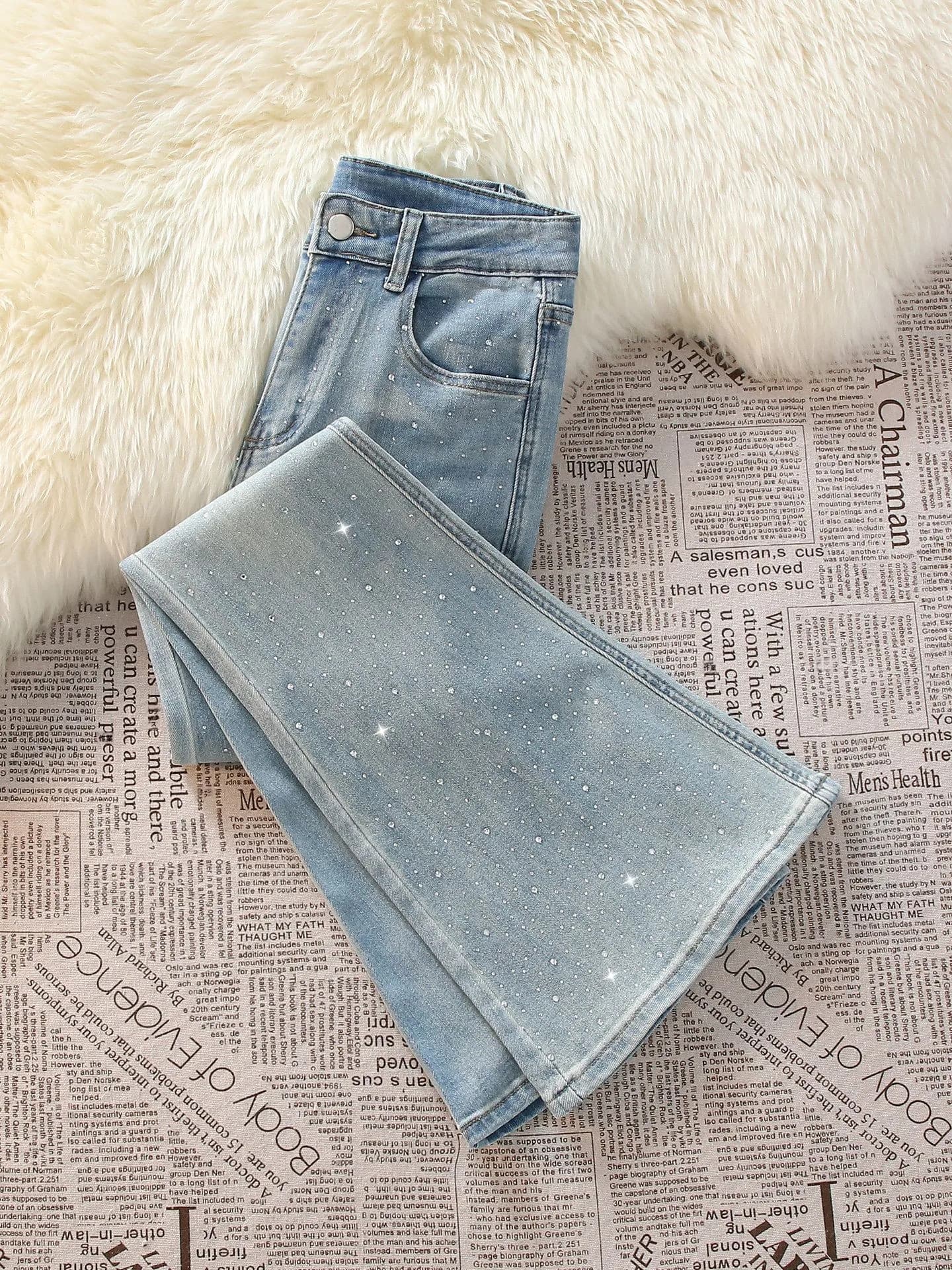 Jeans a Vita Alta Svasati da Donna, Nuovo Stile Primaverile, Effetto Snellente, Non Leggings, con Strass Lavorati, Pantaloni Lunghi, Stile Commuter