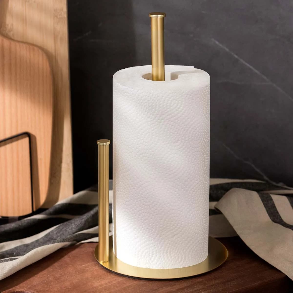 Golden Stainless Steel Double Pole Paper Towel Holder Kitchen Tissue Holder Household Vertical Roll Paper Storage Rack