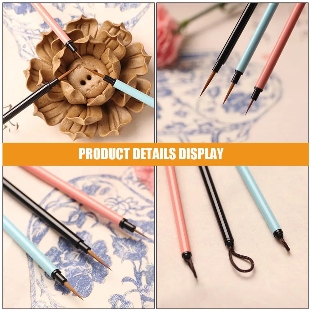 3Pcs Fine Tip Paint Brush Set Chinese Painting Brush for Beginners Students Kids Detail Line Drawing Watercolor Ink Calligraphy