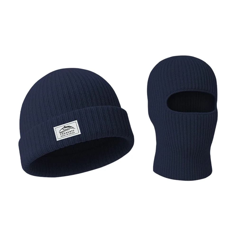 Casual 2 in 1 Winter Balaclava Hat Windproof Warm Knitted Ski Mask Coldproof Solid Color Full Face Beanie Cap Outdoor Sports