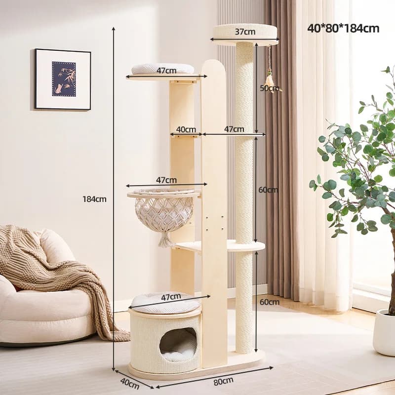 Tiragraffi per Gatti in Legno Massello Multistrato con Cuccia Integrata - Albero per Gatti da Interno per la Casa