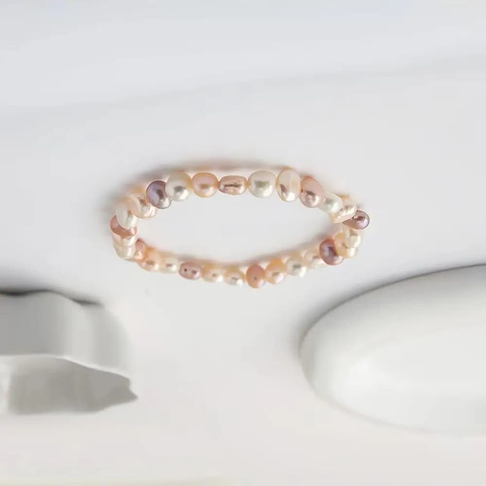 Bracciale di Perle Barocche Multicolore 7-8mm, Bracciale Elastico con Perle su Due Lati, Regalo di Tendenza per Donne e Uomini