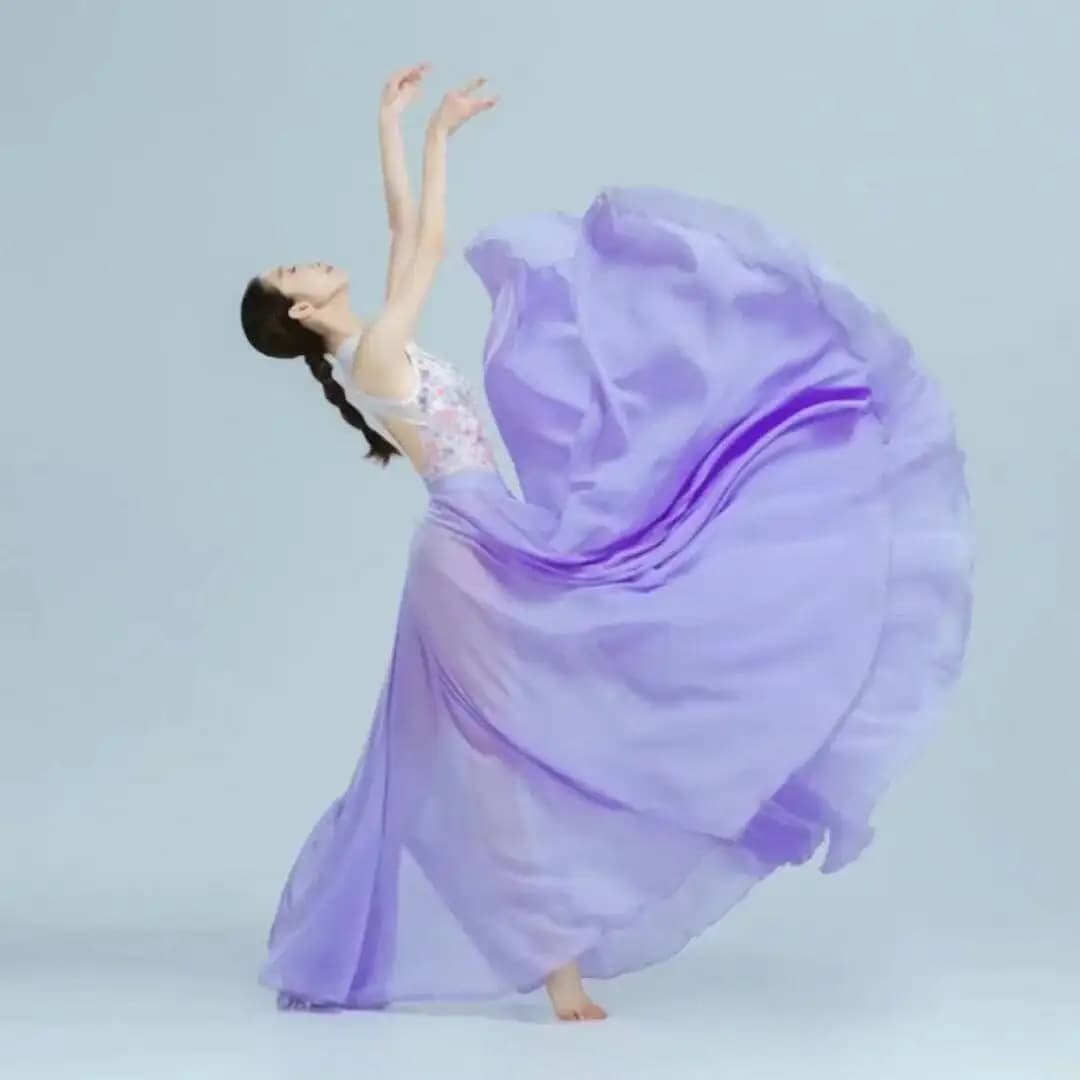 Gonne Lunghe Eleganti per Donne, Autunno Inverno 2022, in Chiffon Viola con Lacci, per Danza del Ventre, Balletto e Danza Classica