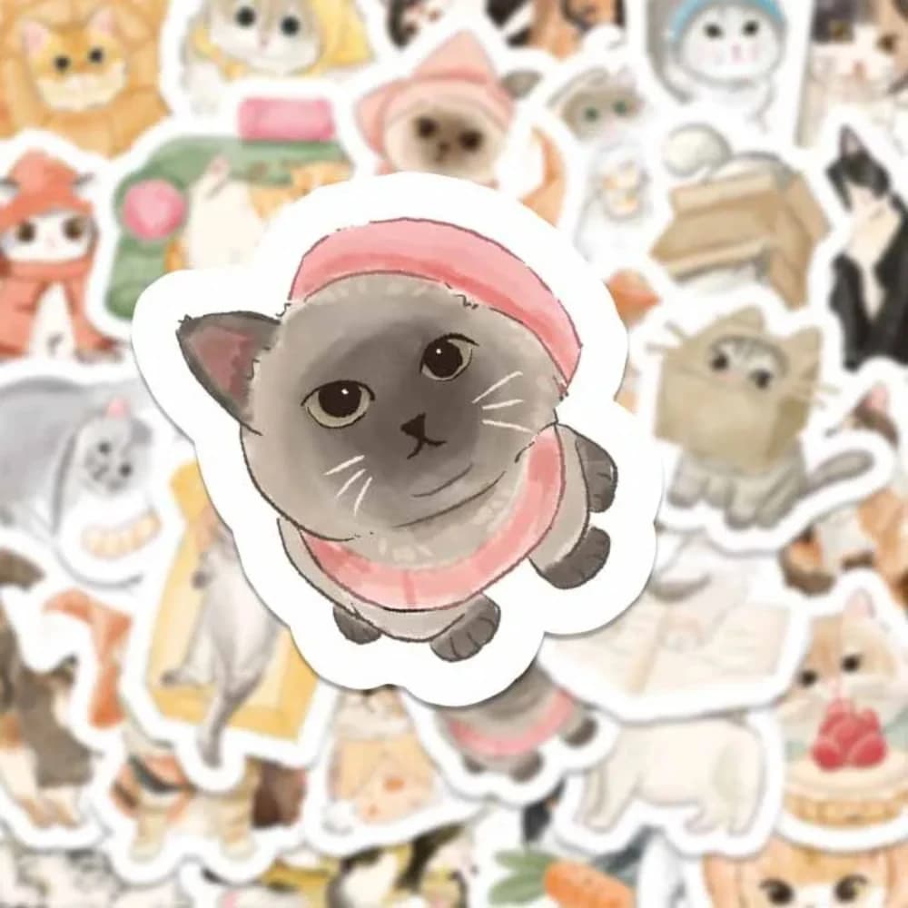 80PCS Cute Cat Stickers Cartoon Kitten Graffiti Decals DIY Scrapbooking Suitcase Luggage Laptop Phone Kawaii Sticker Kids Toy