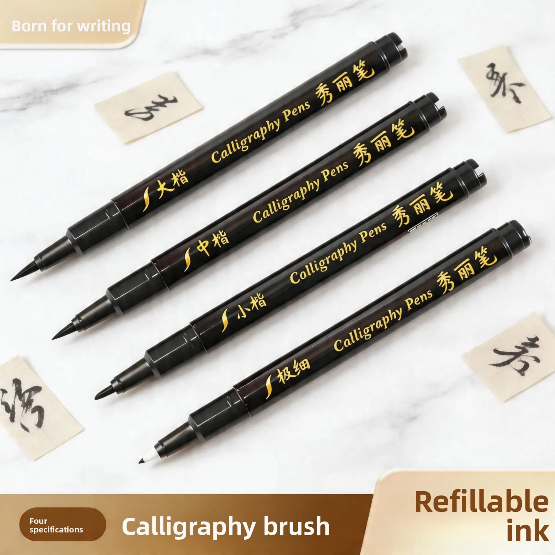Pennello per calligrafia Shuiliu con punta integrata, punta morbida, ricaricabile, stile penna in acciaio, per scrittura media, grande e regolare