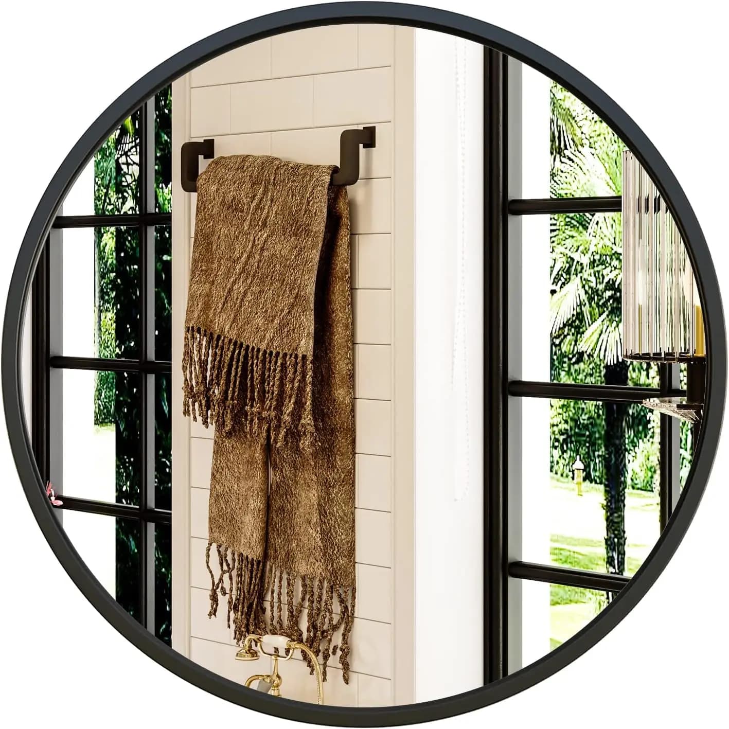 Specchio da parete rotondo nero da 24'' con cornice in metallo per bagno, soggiorno e decorazioni per la casa