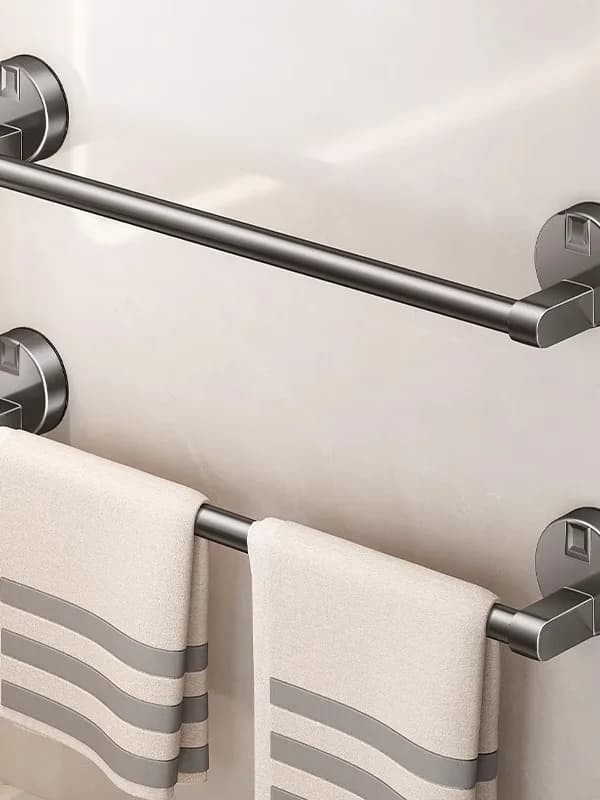 Bathroom Towel Rack Non-Slip Wall-Mounted Storage Shelf No-Drilling Installation Aluminum Alloy Simple Style Towel Bar Holder