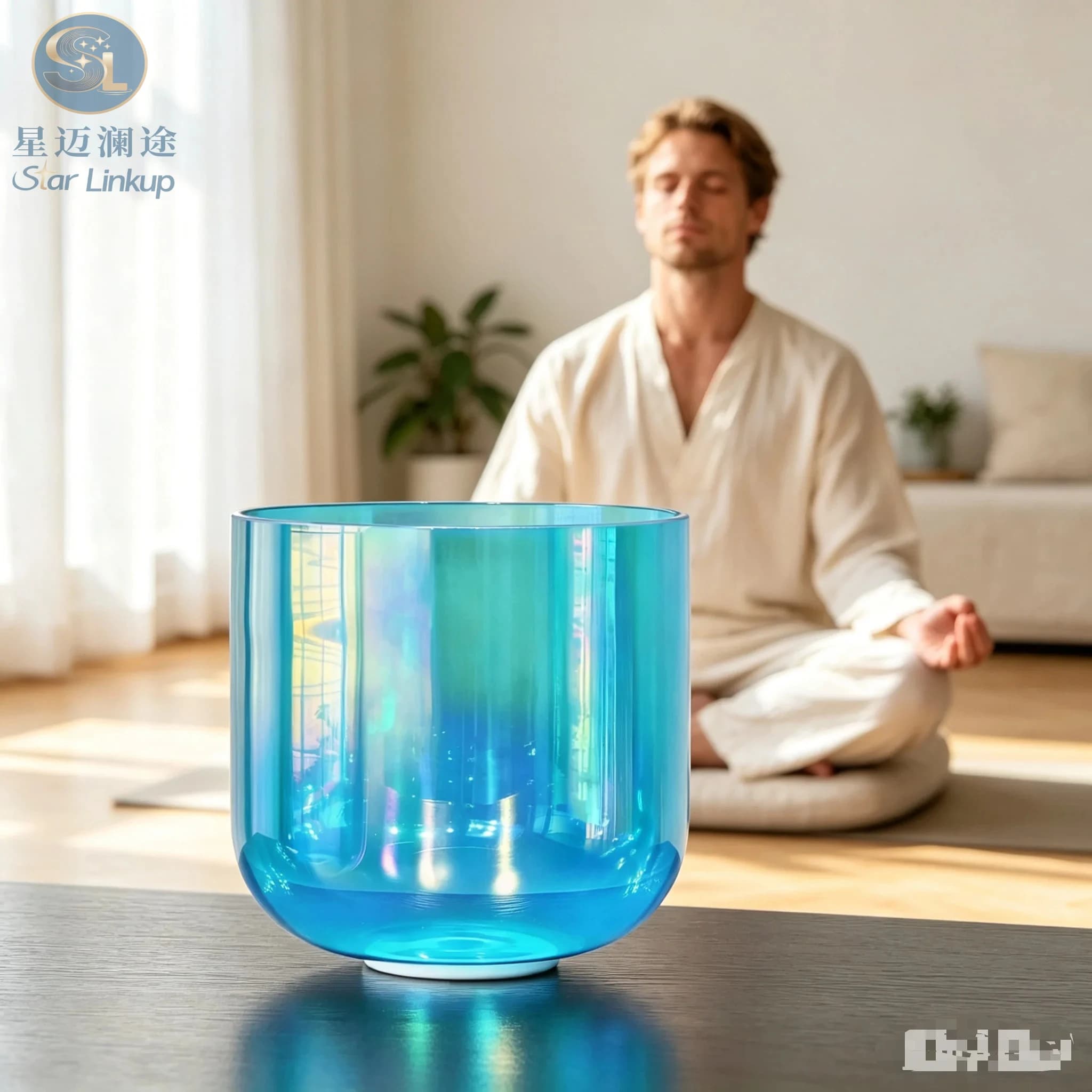 Star Linkup 6 Inch A Note Clear Cosmic Light Quartz Crystal Singing Bowl with Matching Mallet, Sound Healing Percussion Instrument for Yoga Sound Bath Meditation Stress Relief Chakra Balancing Energy Cleansing Spiritual Therapy Gift