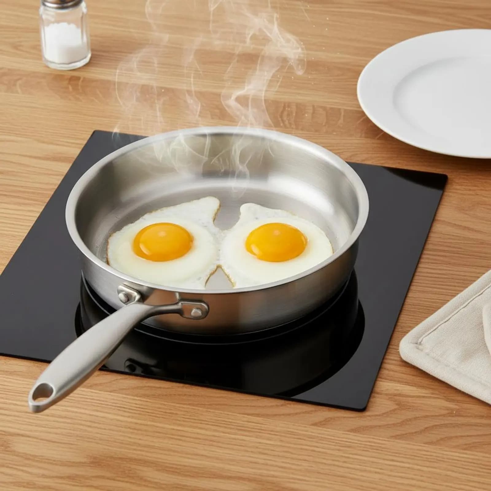 Padella a Tre Strati con Riscaldamento Uniforme, Fondo Piatto, Facile da Pulire, Utensile da Cucina Non Adatto per Piano Cottura