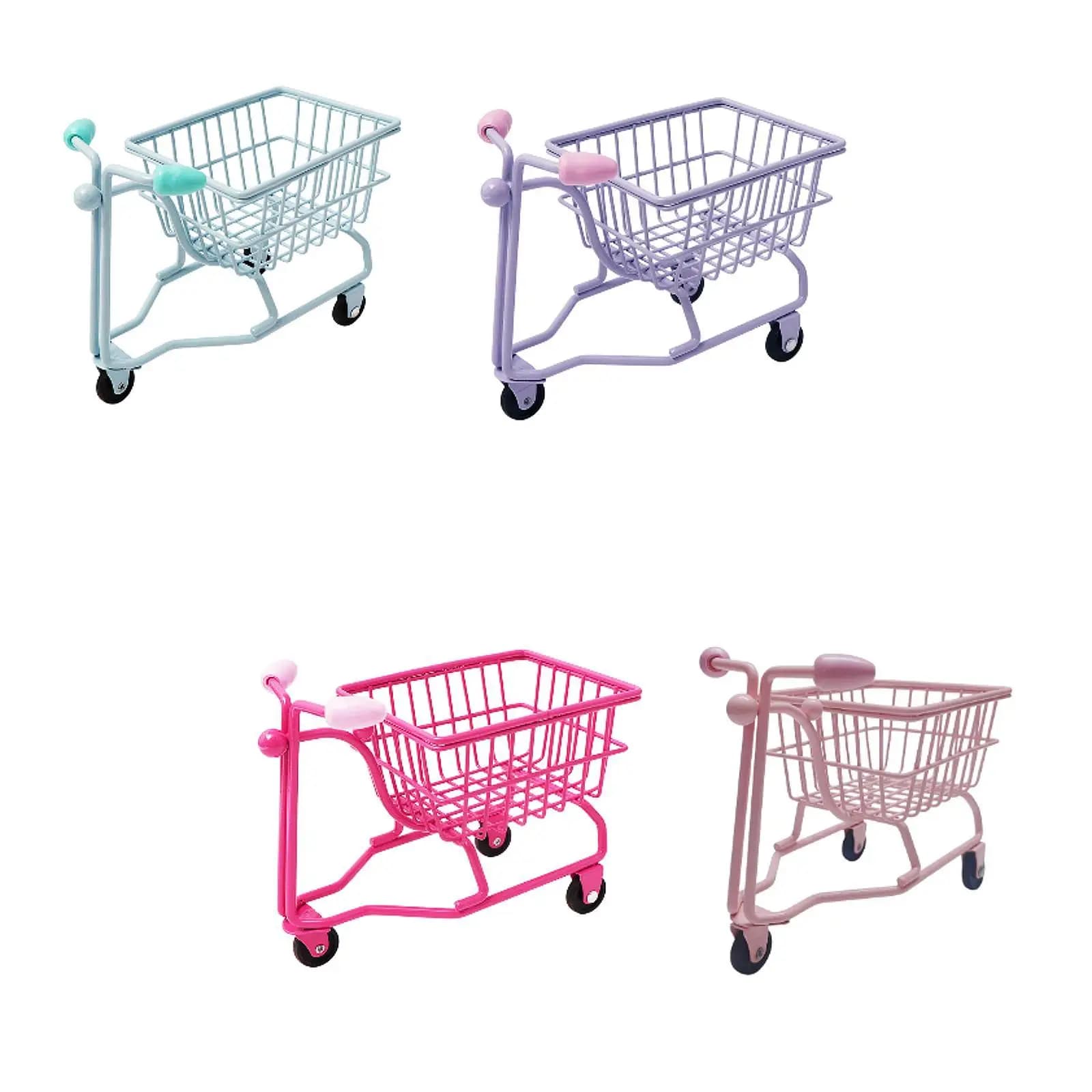 Miniature Shopping Cart Kids Push Cart Toy Photography Prop Fun Supermarket Toy Multiuse Desktop Organizer Girls Gift