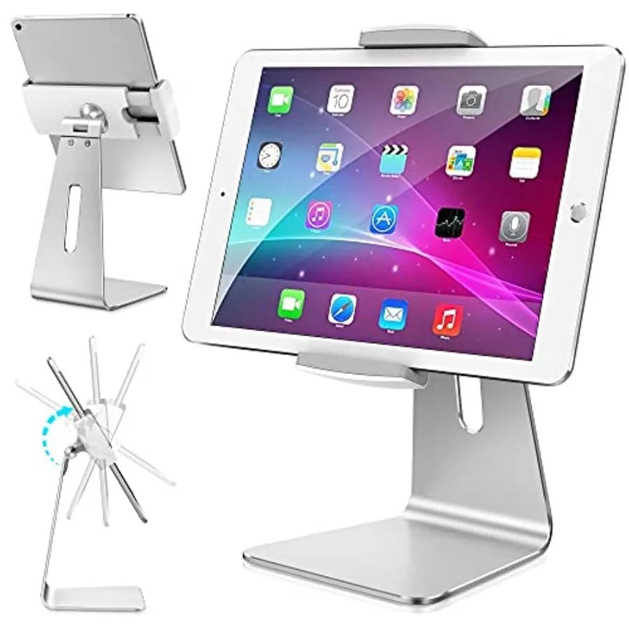 Desktop Kiosk POS Stand for 7-15.6 inch iPad/Portable Monitor Aluminum Tablet Mount for Office Reception Countertop Elegant Sil