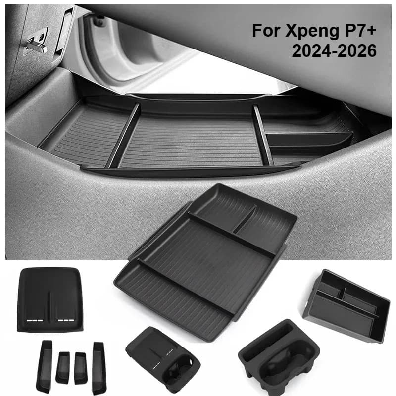 For Xpeng P7+ Car Central Control Storage Box 2024-2026 Cup Holder Dashboard Tray Organizer Tidying Black Interior Accessories