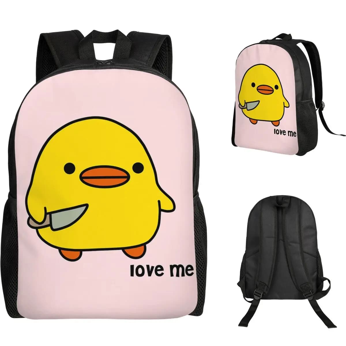 Duck With Knife - Love Me Version Kawaii Duck Knife Duck Backpack Student Boys Girls BookBag School Bag Computer Shoulder Bags