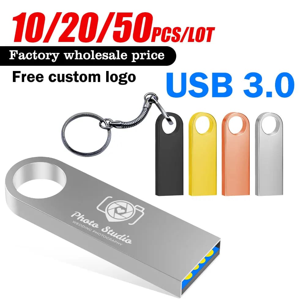 10/20/50 Pz/lotto Metallo USB 3.0 Flash Drive Pen Drive 16GB Pendrive 32GB 64GB di Memoria USB Stick 128GB U Disco LOGO Personalizzato Gratuito