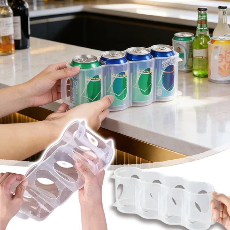 Organizzatore Impilabile per Lattine da Frigorifero, 4 Scomparti, Contenitore Trasparente per Bevande con Maniglia, Porta Lattine di Birra e Soda, Organizzazione Frigo