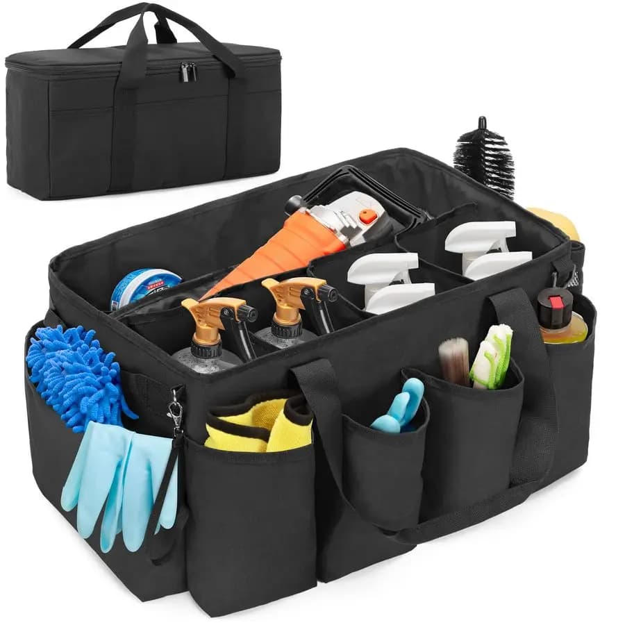Borsa per lucidatrice, grande contenitore per prodotti per la cura dell'auto, organizer per lavaggio auto e bagagliaio per lucidatura